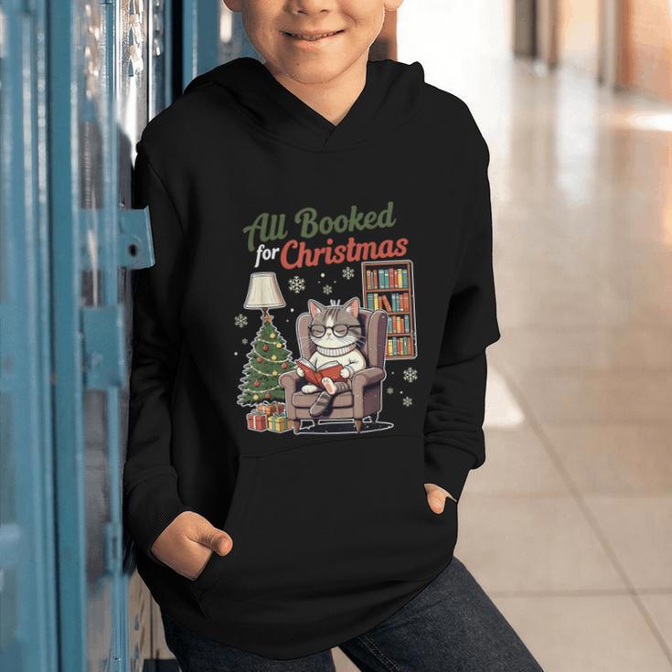 All Booked For Christmas Cute Bookish Cat Lover Graphic Youth Hoodie