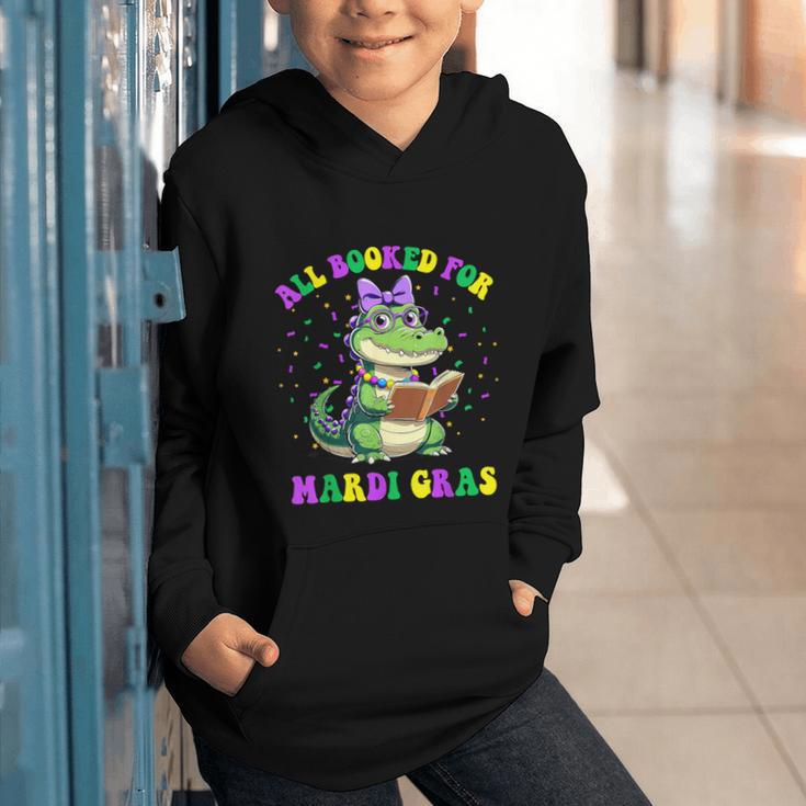 All Booked For Mardi Gras Crocodile Reading Book Teacher Graphic Youth Hoodie