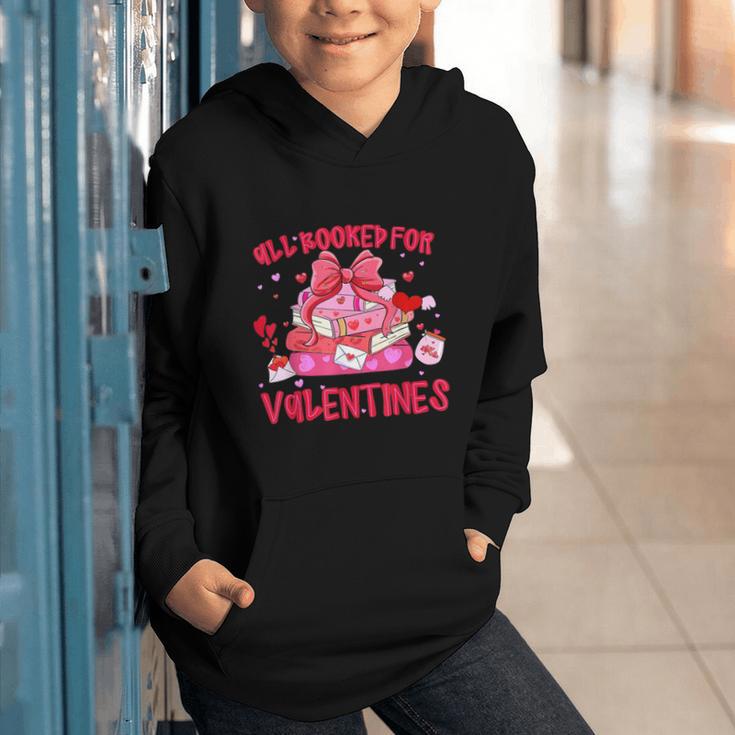 All Booked For Valentines Coquette Bow Book Valentine Day Graphic Youth Hoodie