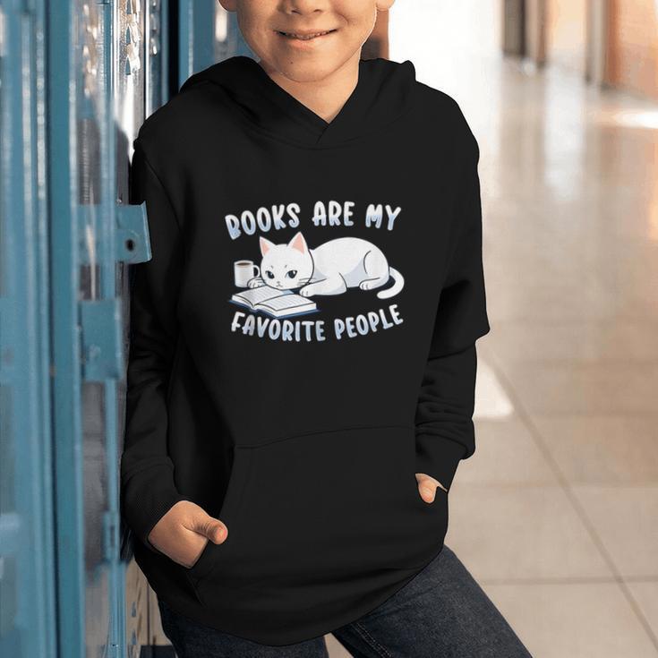 Books Are My Favorite People Cat With Coffee Mug Book Lovers Graphic Youth Hoodie