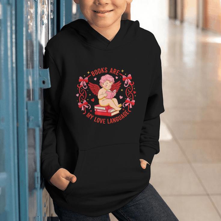 Books Are My Love Language Cupid Reading Book Valentines Day Graphic Youth Hoodie