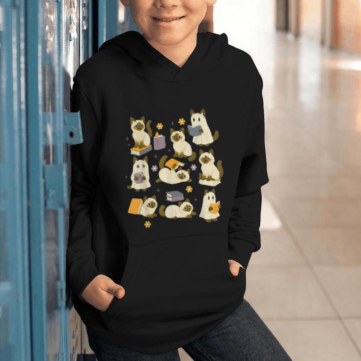 Books Lover Bookish Ghost Himalayan Cat Reading Halloween Graphic Youth Hoodie