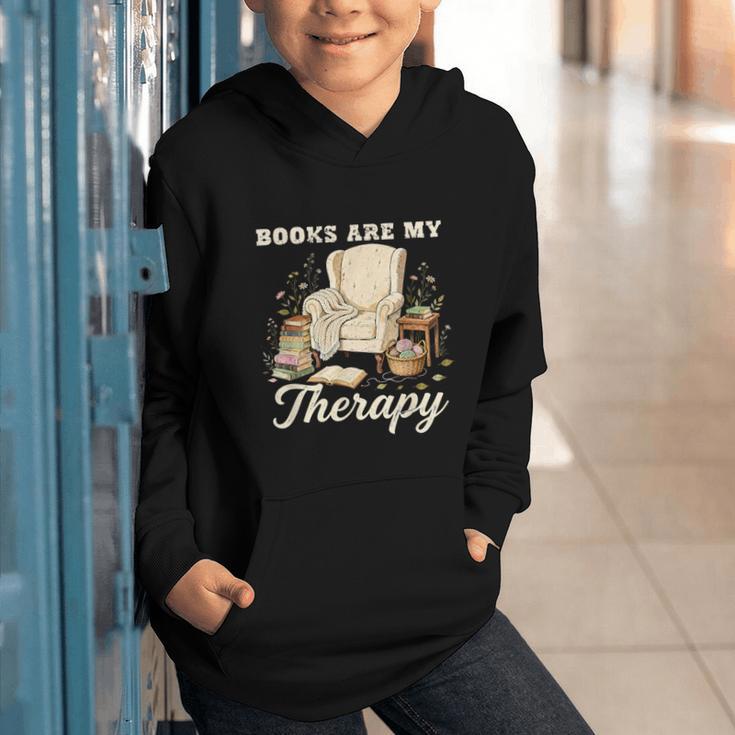 Books Are My Therapy Cozy Reading Chair Artwork Graphic Youth Hoodie