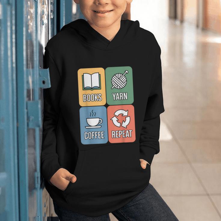 Books Yarn Coffee Repeat Crocheting Graphic Youth Hoodie Books Yarn Coffee Repeat Crocheting Graphic Youth Hoodie