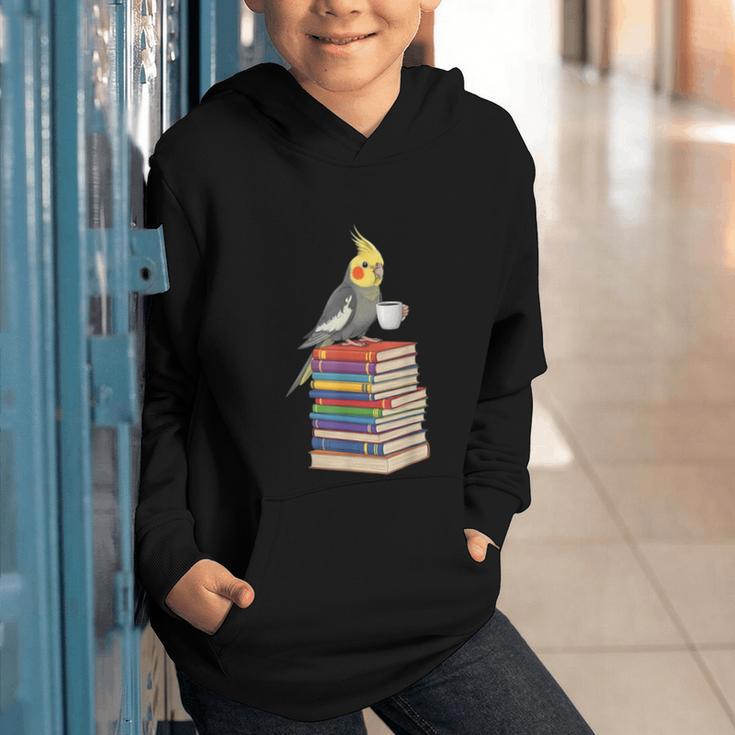 Bookworm Cockatiel Bird Reading Books Drinking Coffee Lover Graphic Youth Hoodie