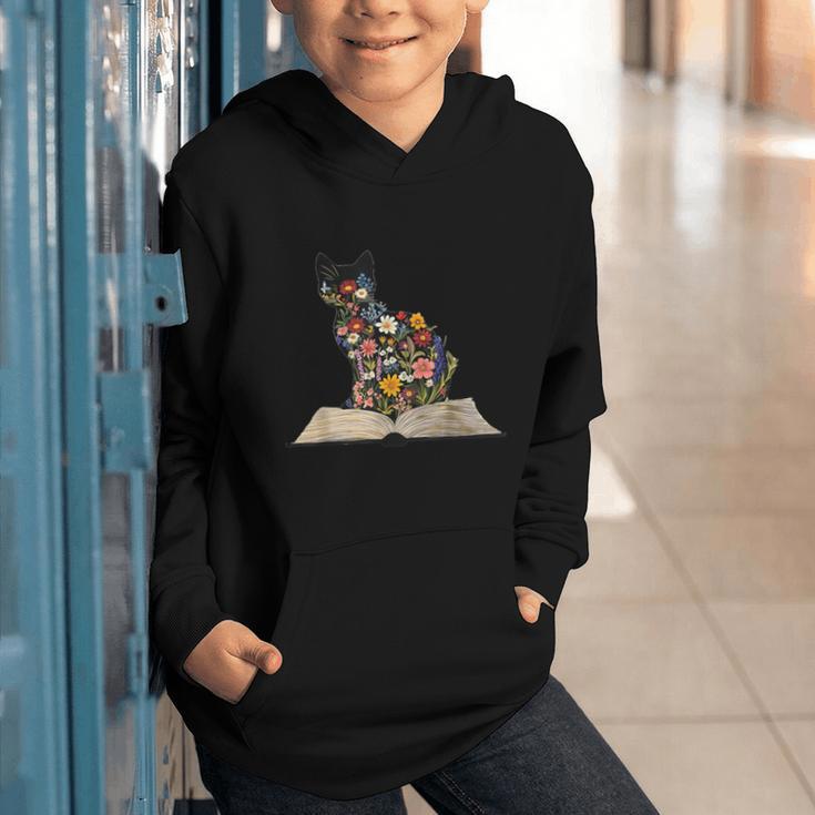 Cat Book Flowers Graphic Youth Hoodie