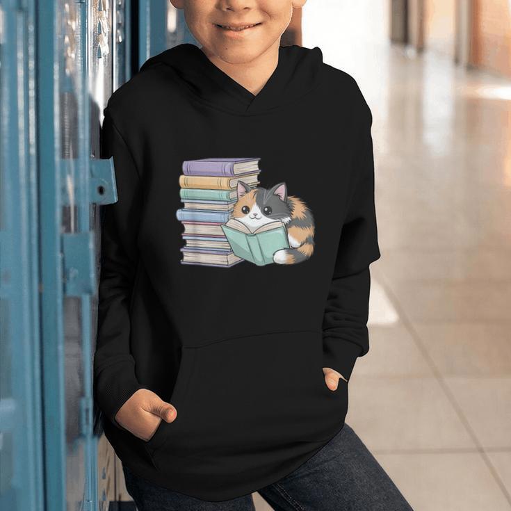 Cat On Books Pets Cats Reading Book Nerd Read Reader Bookcat Graphic Youth Hoodie