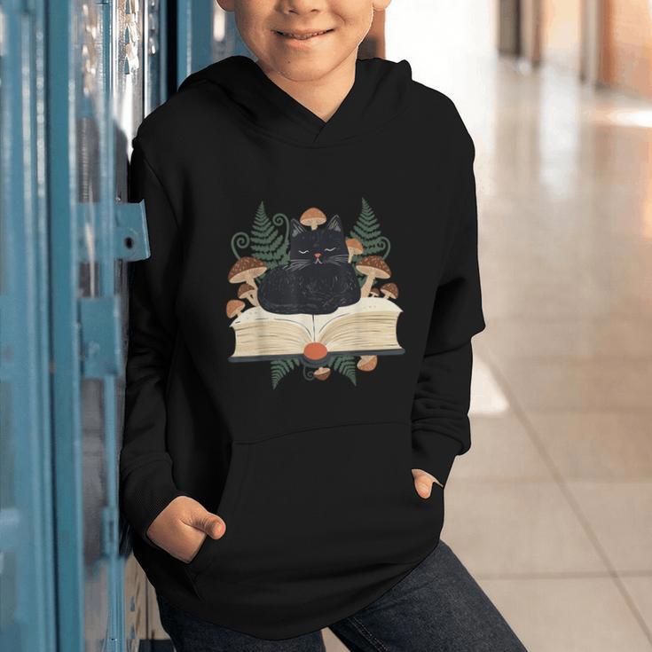 Cat On Open Book Mushrooms Ferns Dark Academia Graphic Youth Hoodie Cat On Open Book Mushrooms Ferns Dark Academia Graphic Youth Hoodie