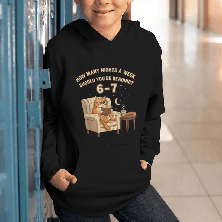 Cat Reading 6-7 Meme English Teacher Book Lover Humor Graphic Youth Hoodie