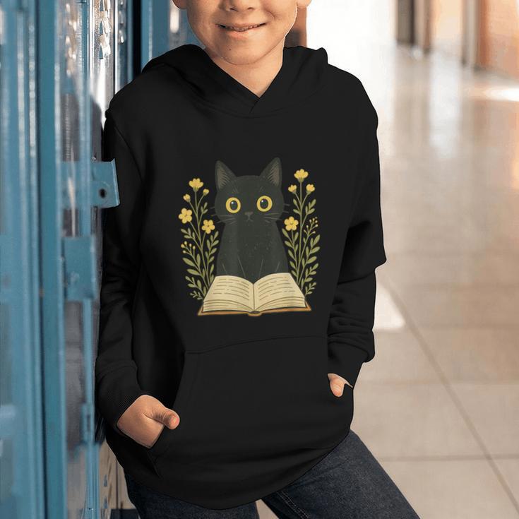 Cat Reading Book Flowers Graphic Youth Hoodie