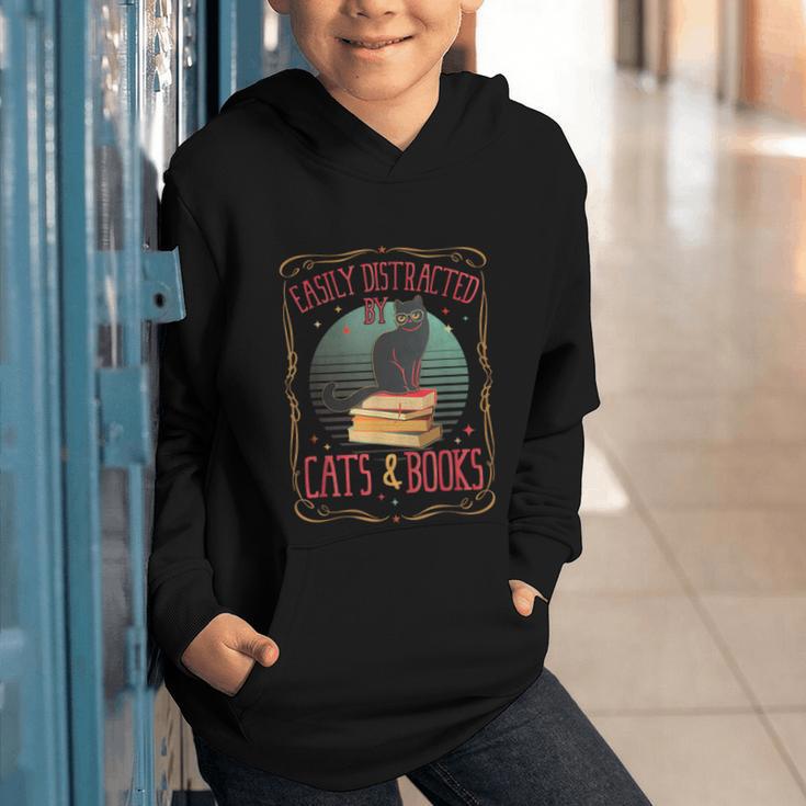 Cats And Books Lover Reading Literary Feline Humor Graphic Youth Hoodie