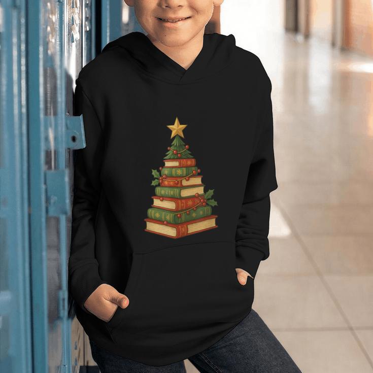 Christmas Book Tree Bookshelf Holiday For Readers Librarians Graphic Youth Hoodie