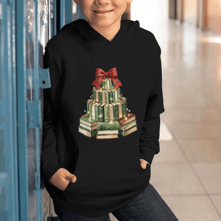 Christmas Book Tree Coquette Bow Xmas Reading Librarian Girl Graphic Youth Hoodie
