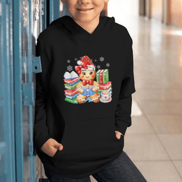Christmas Gingerbread Man Reading Book Snowflake Teacher Graphic Youth Hoodie