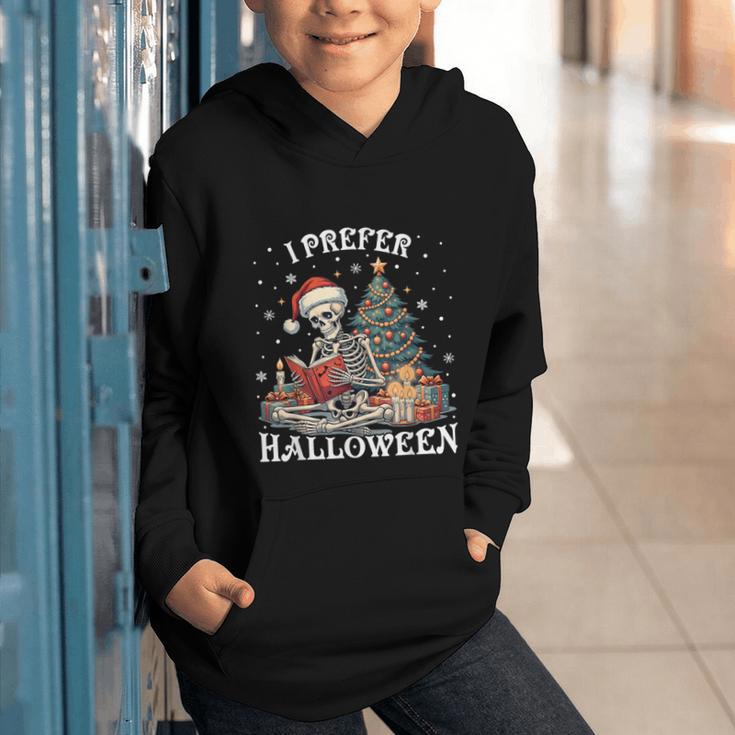 Christmas Outfit I Prefer Halloween Book Reading Skeleton Graphic Youth Hoodie