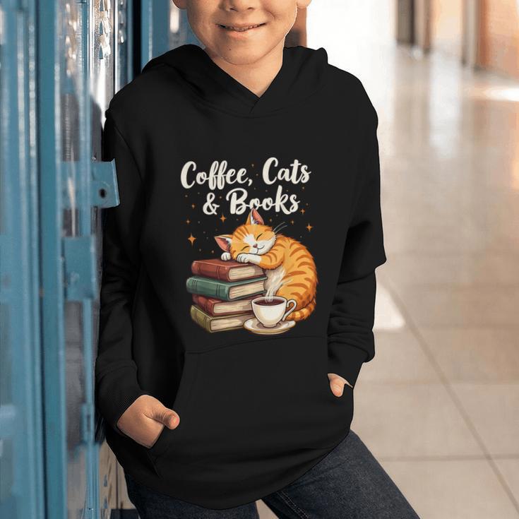 Coffee Cats & Books Lover For Women & Girls Coffee Graphic Youth Hoodie