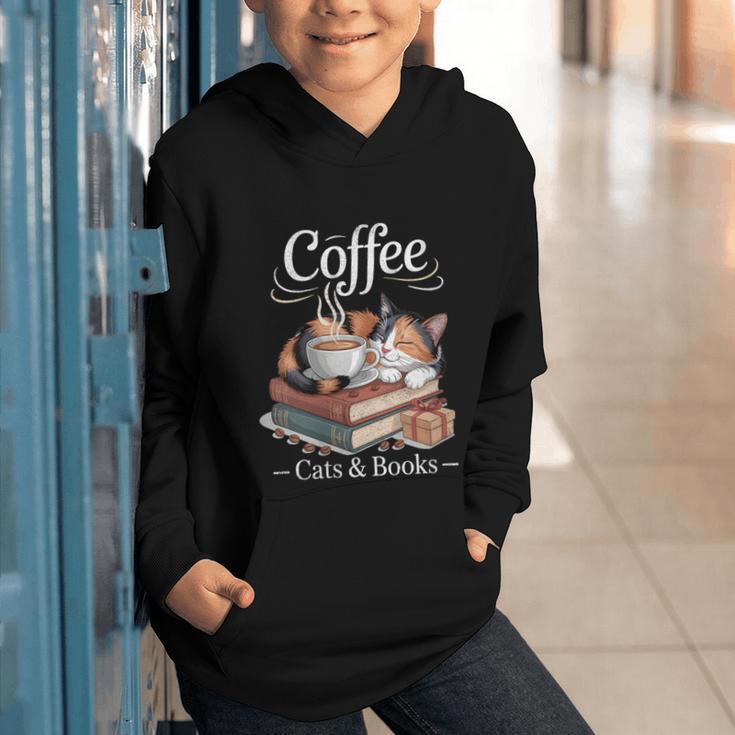 Coffee Cats And Books Cozy Calico Reader Love Cute Cat Graphic Youth Hoodie