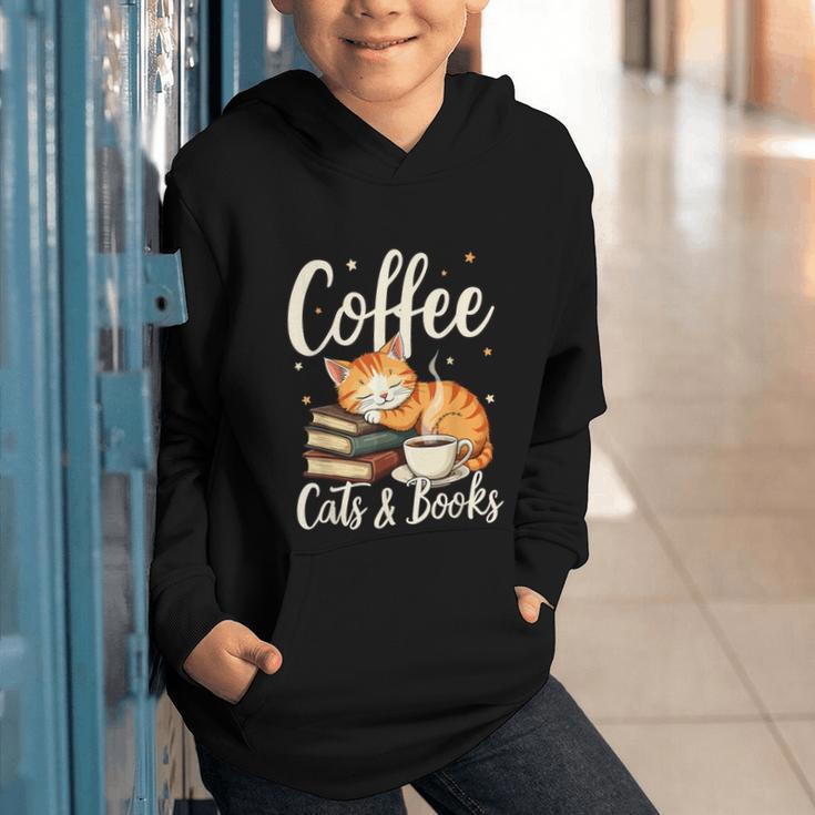 Coffee Cats And Books Lover For Women & Men Coffee Graphic Youth Hoodie