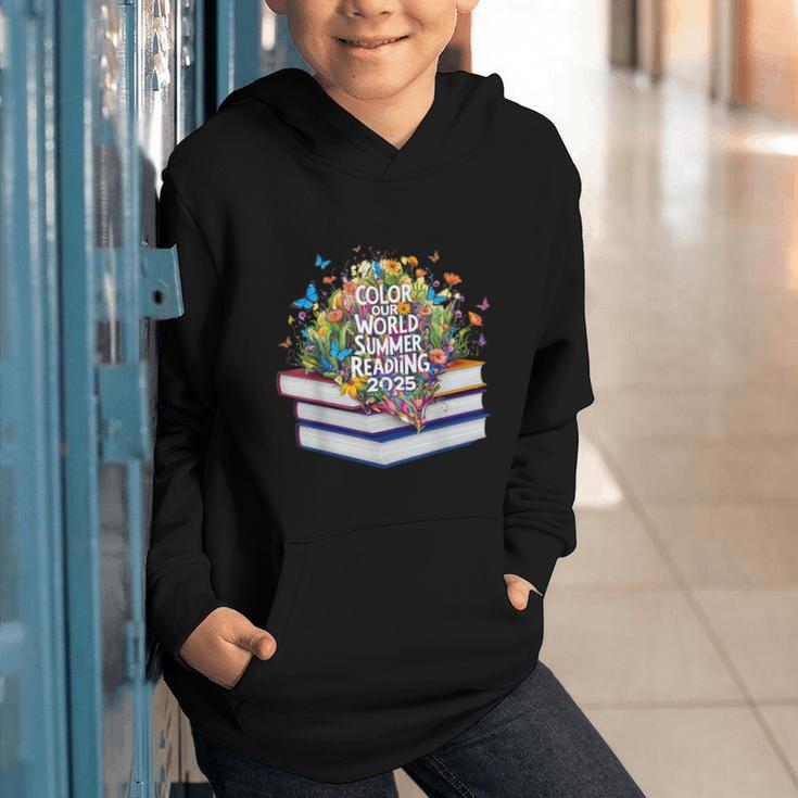 Color Our World Summer Reading 2025 Cute Book Wildflowers Graphic Youth Hoodie