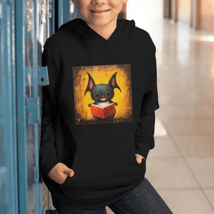 Colorful Sketch Oil Painting Of A Bat Reading Book Graphic Youth Hoodie