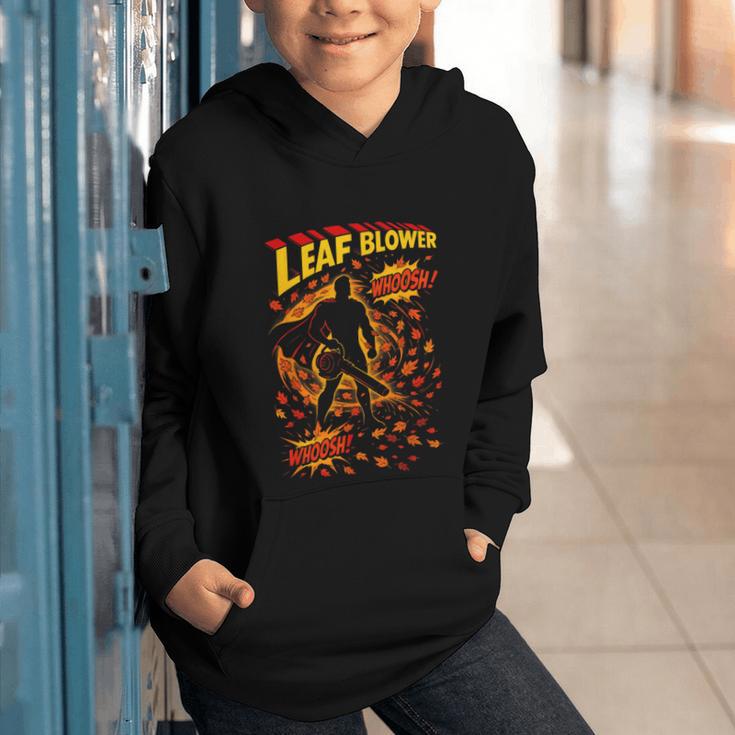Comic Book Superhero Fall Season Leaf Blower Graphic Youth Hoodie