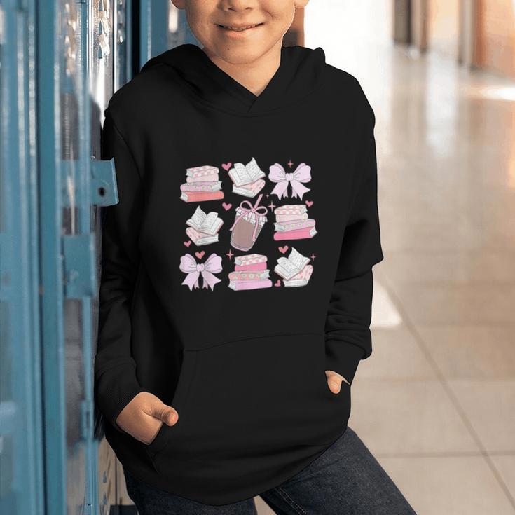 Coquette Bow Book Coffee Valentines Bookish Library Teacher Graphic Youth Hoodie