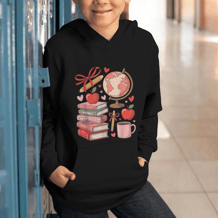 Coquette Teacher School Supplies Bows Books Globe Apple Cute Graphic Youth Hoodie