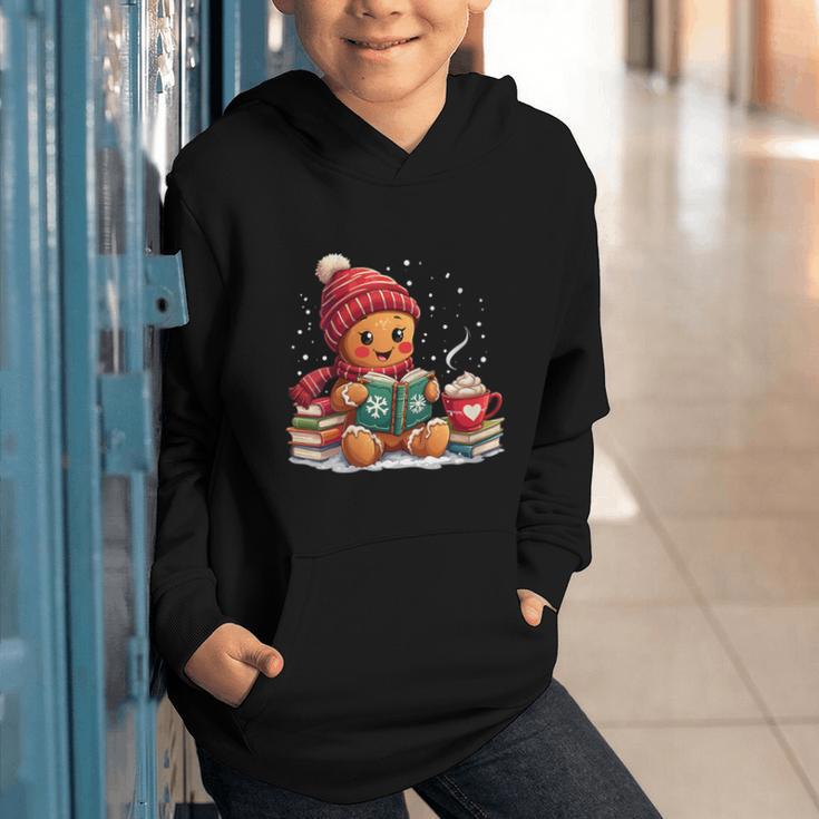 Cozy Gingerbread Christmas Reading Book Xmas Snowflakes Fall Graphic Youth Hoodie