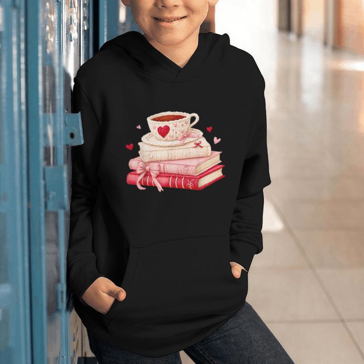 Cute Books And Coffee Crochet Valentines Day Tee For Couples Graphic Youth Hoodie