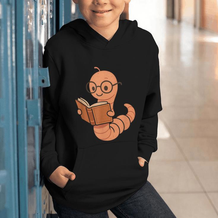 Cute Bookworm Worm Reading Book Glasses Nerdy Graphic Youth Hoodie Cute Bookworm Worm Reading Book Glasses Nerdy Graphic Youth Hoodie