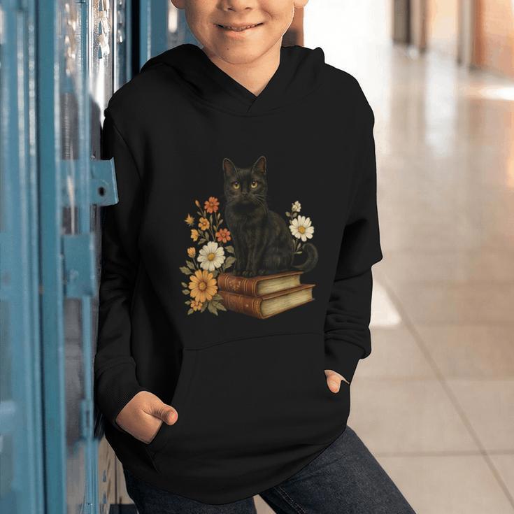 Cute Cat Book Flowers Graphic Youth Hoodie