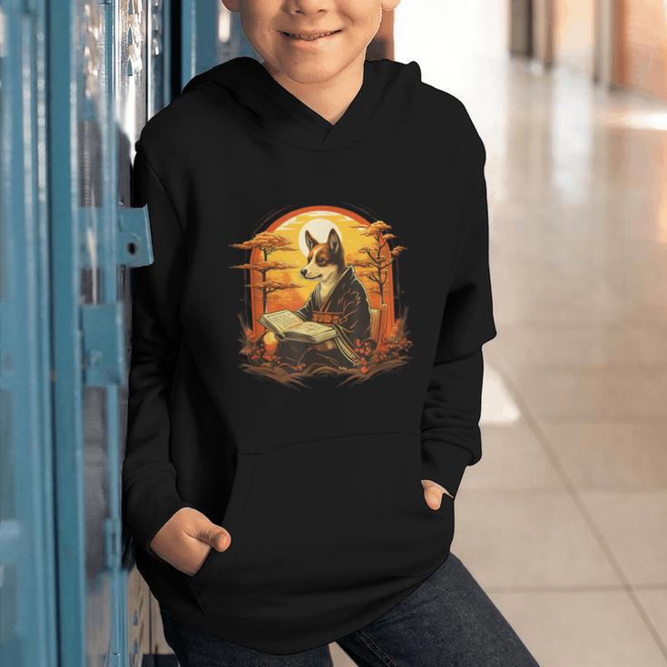 Cute Corgi Dog In Japanese Kimono With Book Men Women Girls Kids Graphic Youth Hoodie