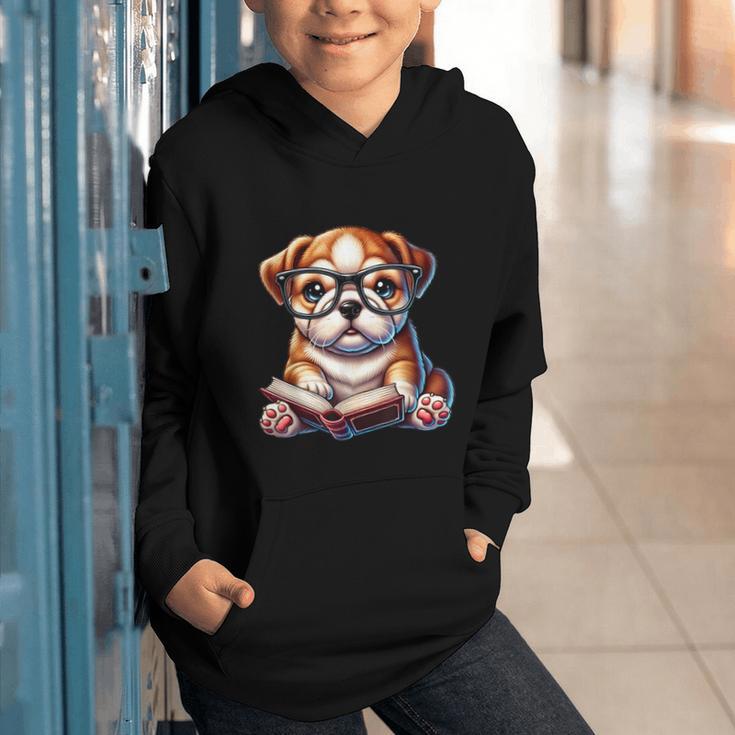 Cute Dog Puppy English Bulldog Reading Book Graphic Youth Hoodie Cute Dog Puppy English Bulldog Reading Book Graphic Youth Hoodie