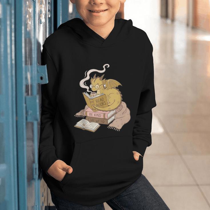 Cute Dragon Be Kind Stay Weird Read Books Graphic Youth Hoodie