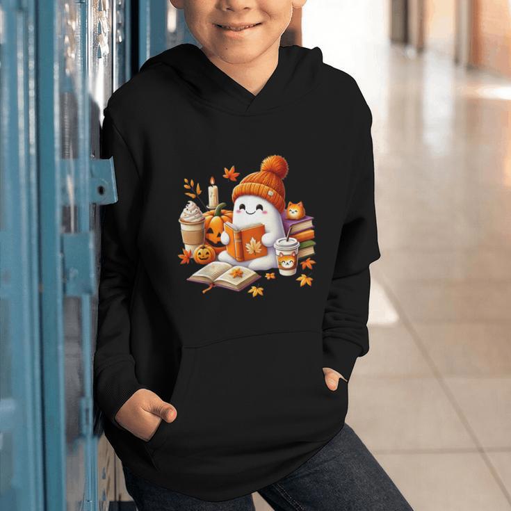 Cute Ghost Reading Book Lovers Halloween Pumpkin Women Girls Graphic Youth Hoodie