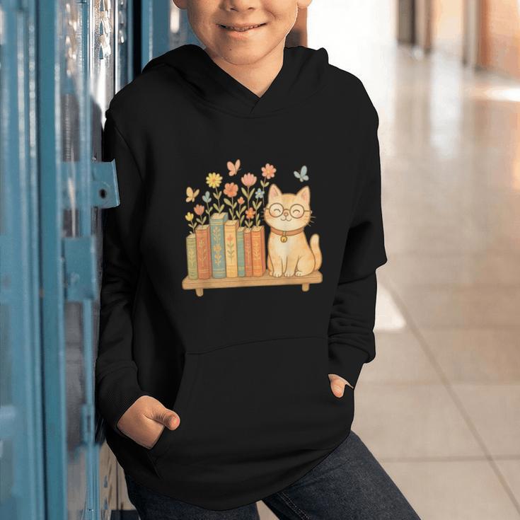 Cute Kawaii Cat Books Flowers Graphic Youth Hoodie