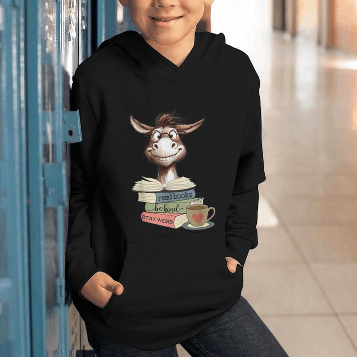 Donkey Reading Book Read Books Be Kind Stay Weird Librarian Graphic Youth Hoodie Donkey Reading Book Read Books Be Kind Stay Weird Librarian Graphic Youth Hoodie