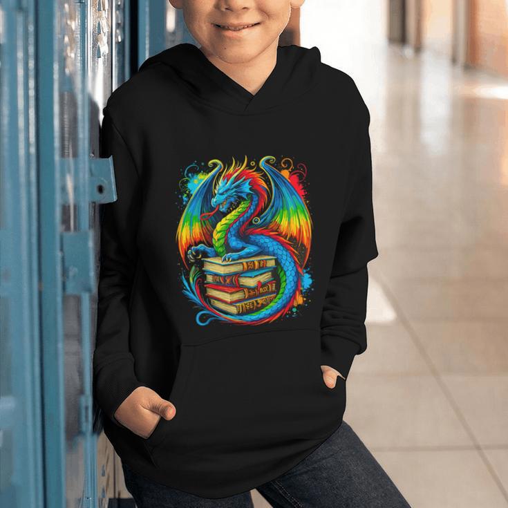 Dragon Reading Colorful Fantasy Book Lover Graphic Youth Hoodie