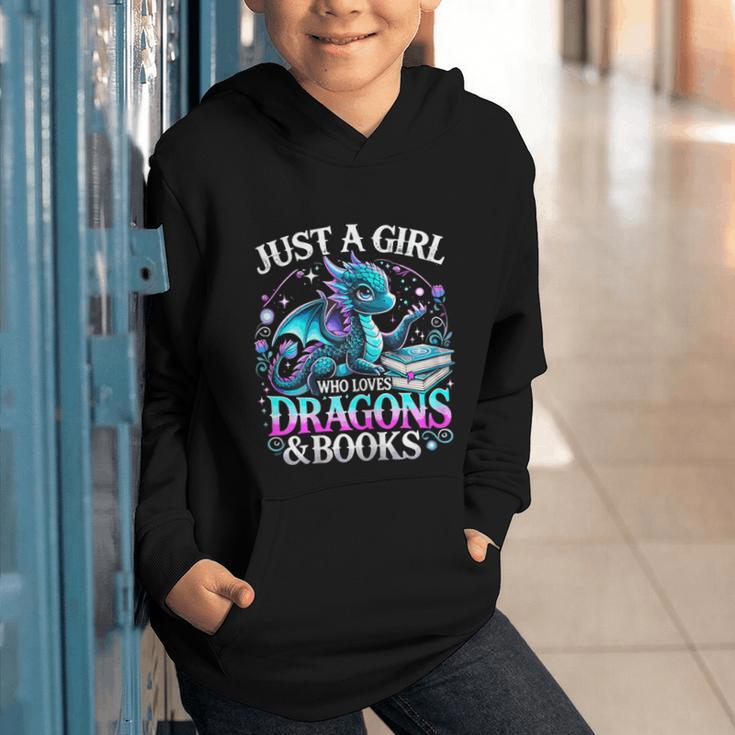 Dragon Reading Just A Girl Who Loves Dragons And Books Graphic Youth Hoodie