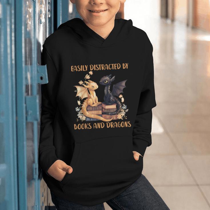 Easily Distracted By Books & Dragons Librarian Book Lover Graphic Youth Hoodie Easily Distracted By Books & Dragons Librarian Book Lover Graphic Youth Hoodie