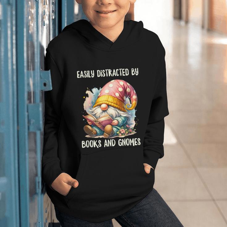 Easily Distracted By Books And Gnomes Book Reading Gnome Graphic Youth Hoodie