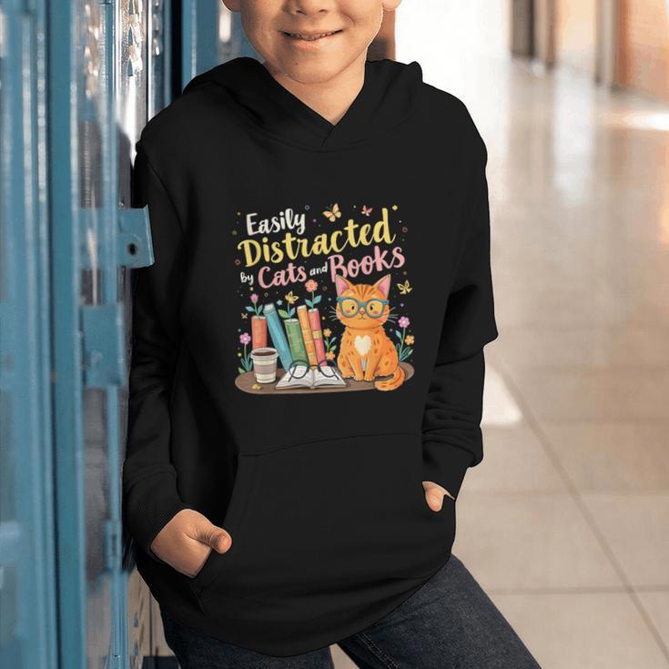 Easily Distracted By Cats And Books Book & Cat Lover Graphic Youth Hoodie Easily Distracted By Cats And Books Book & Cat Lover Graphic Youth Hoodie