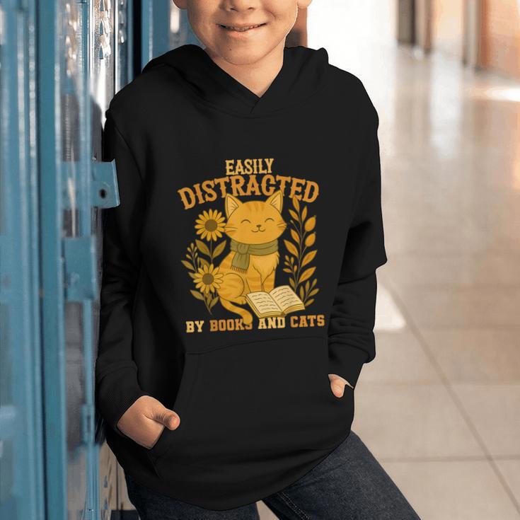 Easily Distracted By Cats And Books Cute Cat Book Lover Graphic Youth Hoodie Easily Distracted By Cats And Books Cute Cat Book Lover Graphic Youth Hoodie