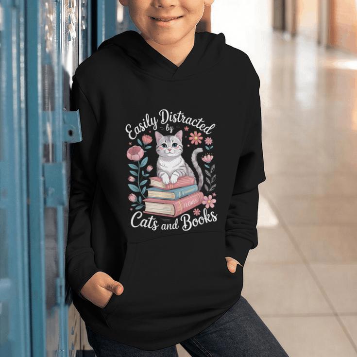 Easily Distracted By Cats And Books Reading Graphic Youth Hoodie Easily Distracted By Cats And Books Reading Graphic Youth Hoodie