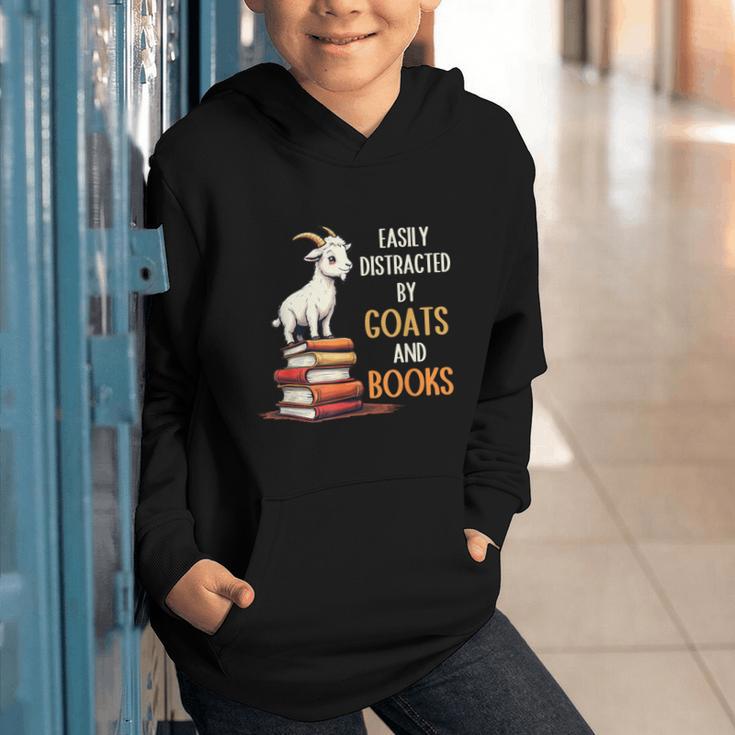 Easily Distracted By Goats And Books Goats And Book Reading Graphic Youth Hoodie
