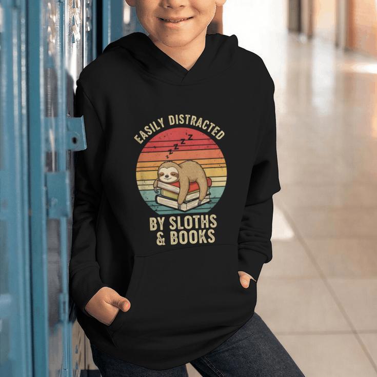 Easily Distracted By Sloths And Books Graphic Youth Hoodie Easily Distracted By Sloths And Books Graphic Youth Hoodie