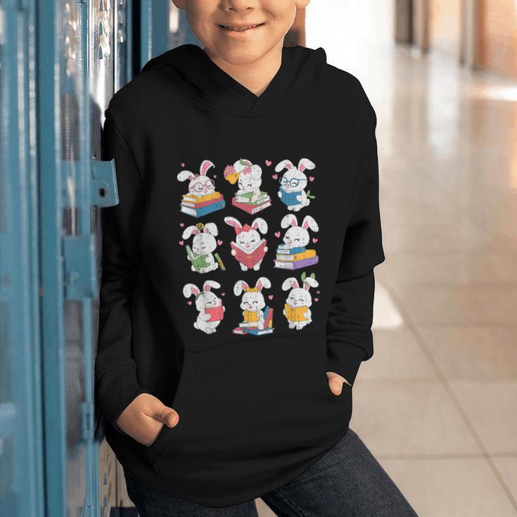 Easter Teacher Cute Bunny Reding Books Librarian Bookworm Graphic Youth Hoodie