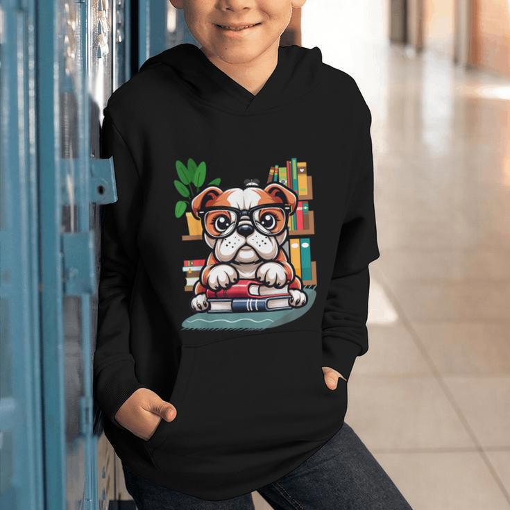 English Bulldog Reading a Book Dog Graphic Youth Hoodie