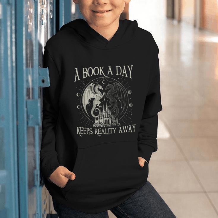 Fantasy Book Club Dragon Reader Book A Day Keep Reality Away Graphic Youth Hoodie