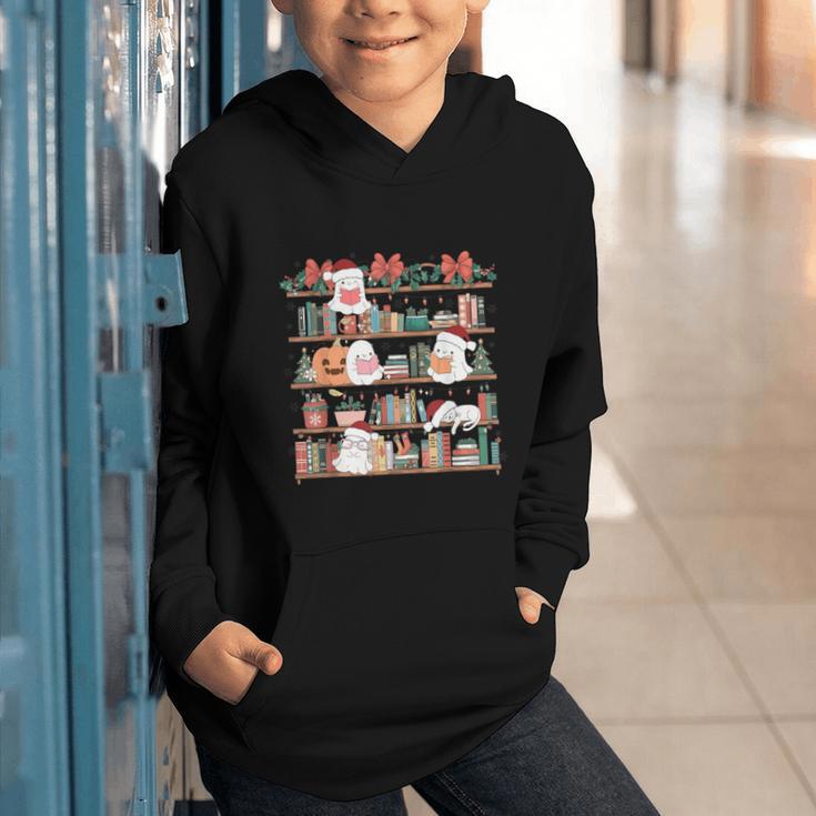 Ghost Christmas Reading Book Lover Library Christmas Teacher Graphic Youth Hoodie